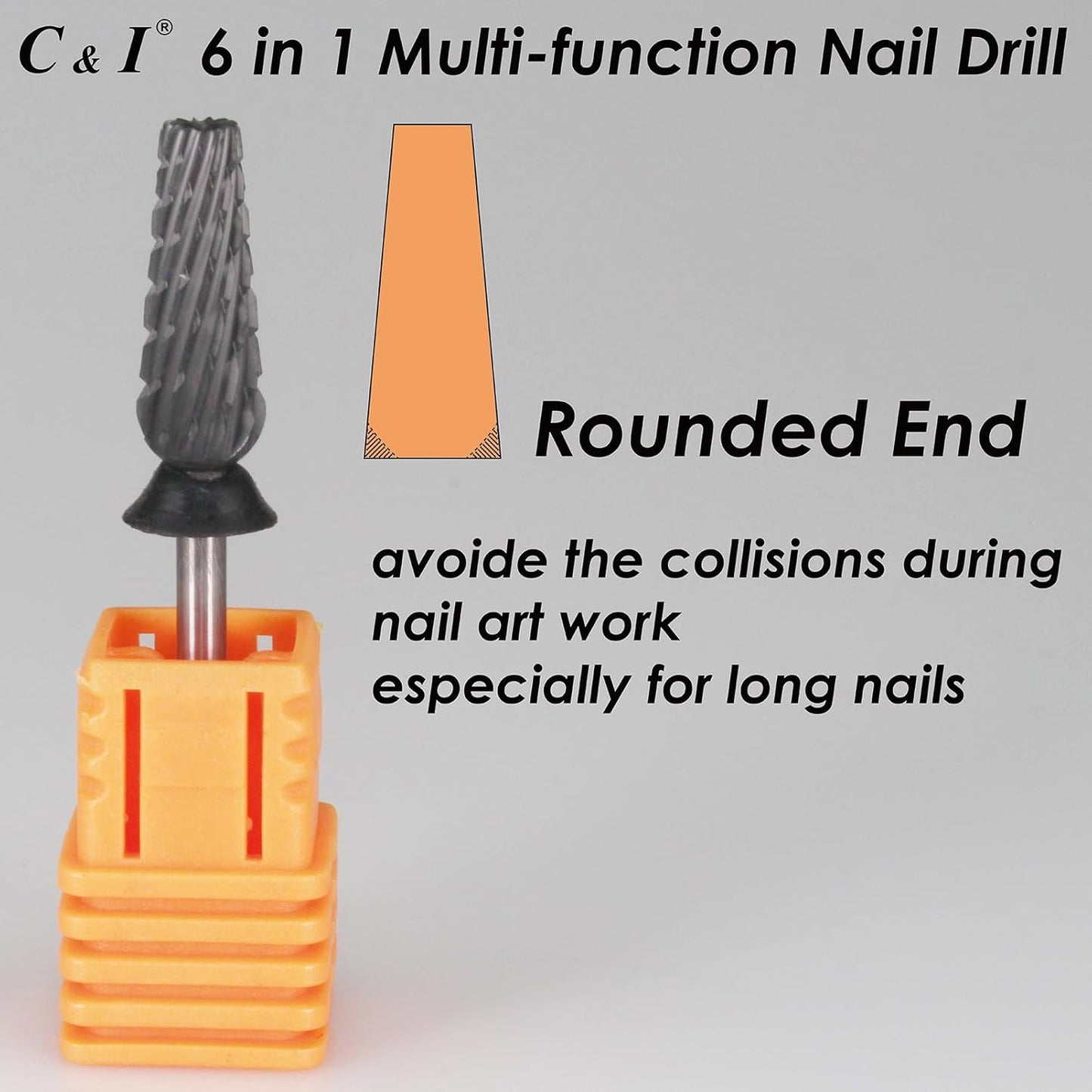 C & I Nail Drill Bit 6 in 1 Multi-function Rounded End E-file, Diamond Coat, CNC Overall Cut Nail Tools for Nail Techs Quick Remove Acrylic Nail Gels & Nail Art (Special Coat, Extra Coarse -XC)