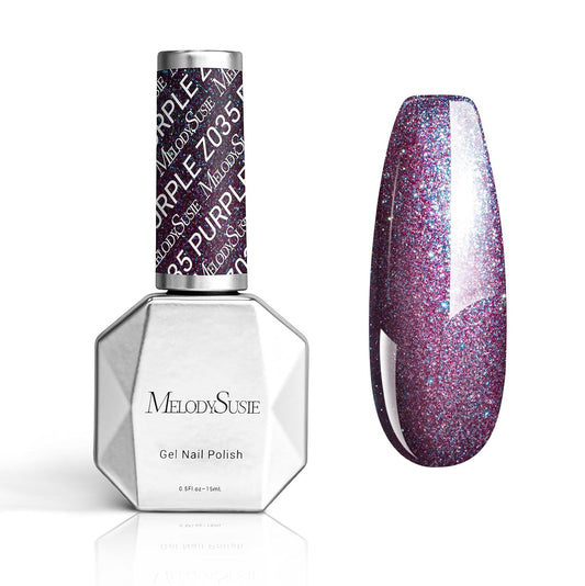 MelodySusie Purple Glitter Gel Nail Polish,0.5fl oz Universe Star Glitter Nail Polish Purple Blue Color Z035, Soak Off UV LED Nail Lamp Gel Polish Nail Art Starter Manicure Salon DIY At Home