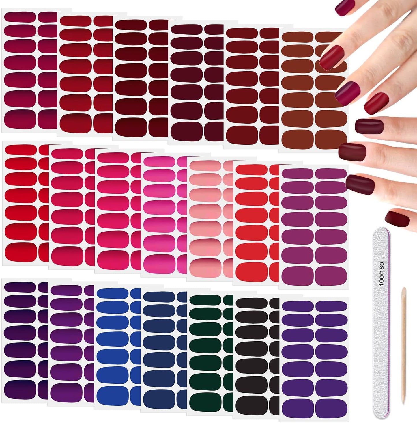 DANNEASY Nail Polish Strips (20 Sheets - Dark Solid & Matte) Gel Nail Stickers Full Nail Wraps Gel Nail Strips Self-Adhesive Manicure Sticker Nails for Women with Nail File, Cuticle Stick