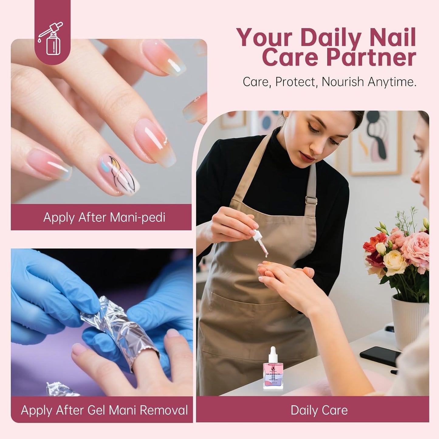 Cuticle Oil for Nails 15ml（0.5Fl.oz）– Nail Strengthener with Vitamin E, D-Panthenol & Centella – Nail Oil for Growth and Repair – Moisturizes Dry Cuticles, Softens Hangnails