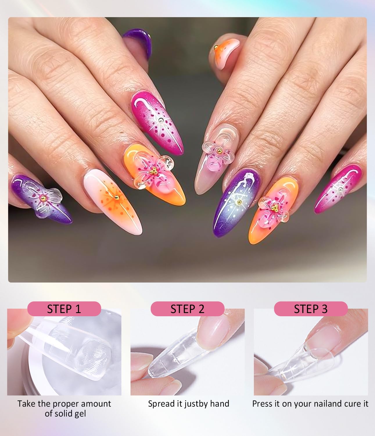 Solid Builder Gel and Chrome Nail Powder Kit BISHENGYF: 60g 4 In 1 No Wipe 3d Sculpting Nail Gel Aurora Pink White Pearl Chrome Nail Powder Clear Non-Sticky Hand Extension Glue for Nail Decoration
