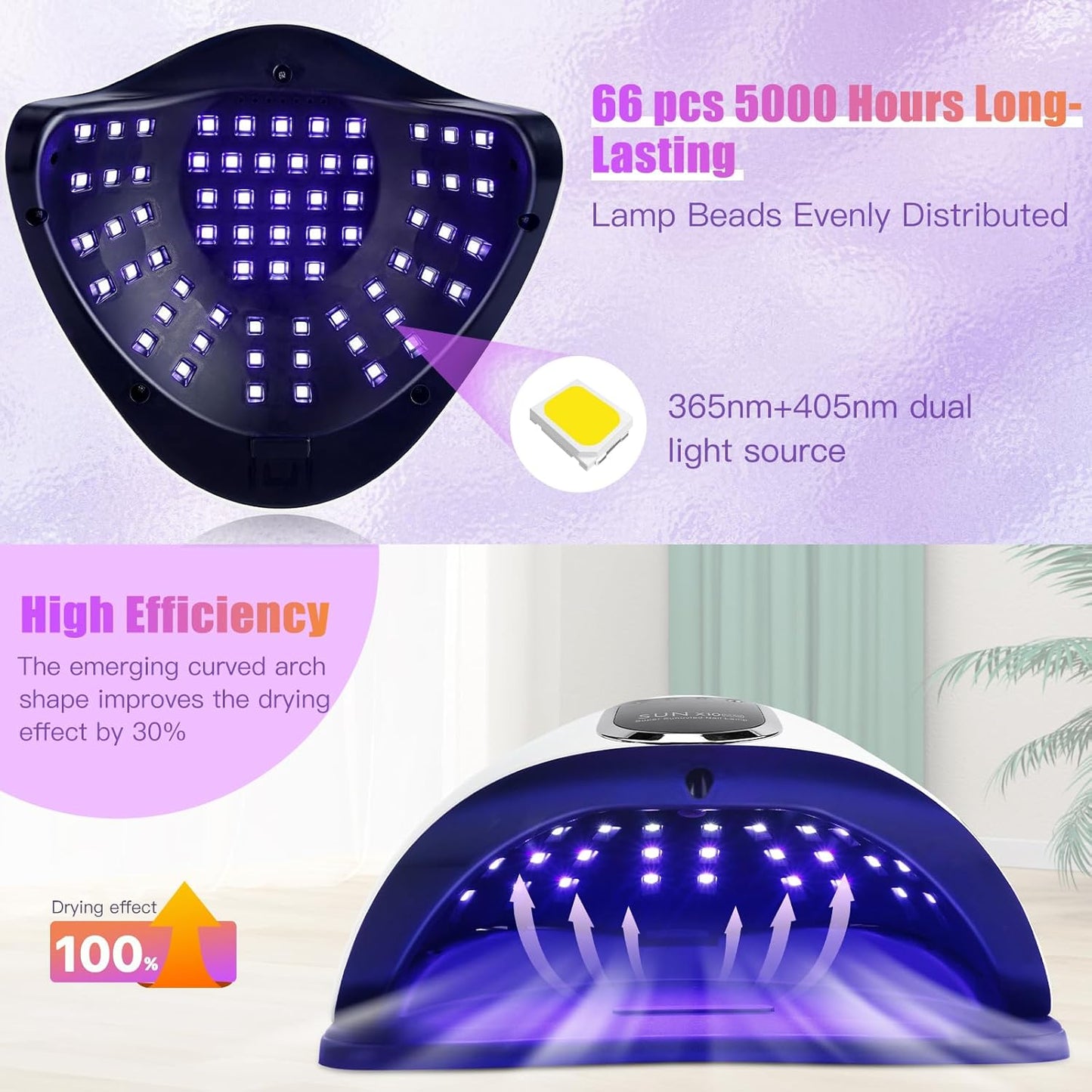 Wisdompark UV LED Nail Lamp 280W, UV Light for Gel Nails with 66Pcs Lamp Beads and Automatic Sensor/4 Timer Settings Professional Nail Dryer for Gel Polish Manicure Art Tools for Home Salon