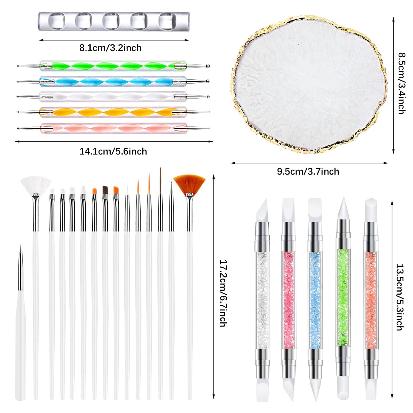 Nail Art Brush,27Pcs Set Nail Art Tools,Resin Nail Art Palette,5 Pcs Nail Art Sculpture Pen,2-way Acrylic Silicone Engraving Pen Dotting Pen Tools Nail Art Kit for Nail Art DIY