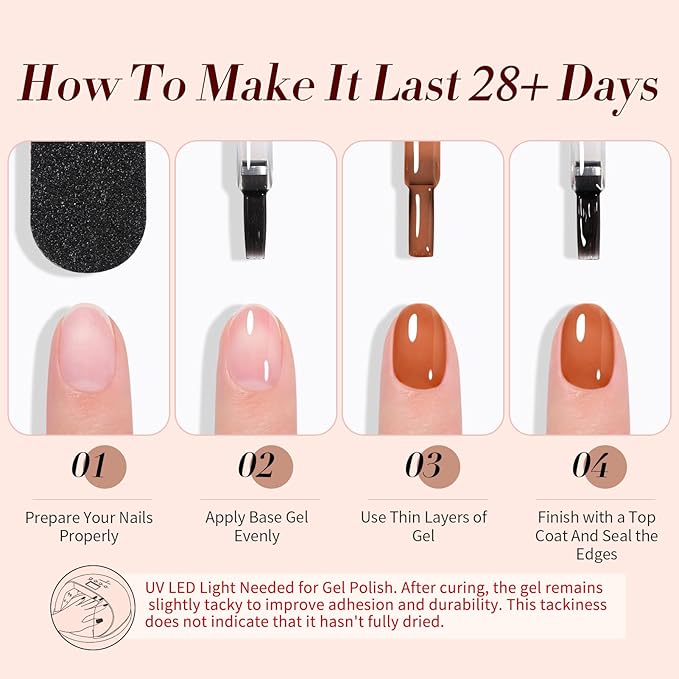 Born Pretty Halloween Fall Winter Jelly Gel Nail Polish Amber Crystal Transparent Brown Orange Red Gel Polish Nail Art Manicure DIY at Home and Salon 6PCS 7ML