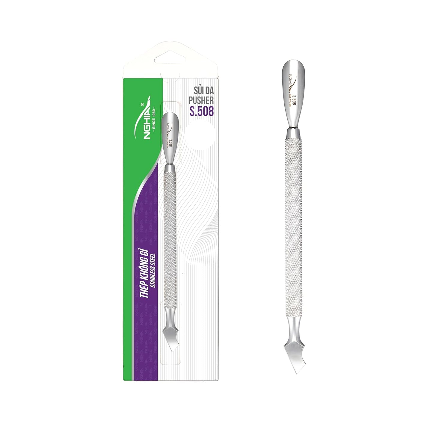 NGHIA Pusher - S-508 (Stainless Steel) | Double–Ended Nail Cleaner and Cuticle Pusher | Premium Quality for Nail Care | Ergonomic Design | Suitable for Professional & Home Use