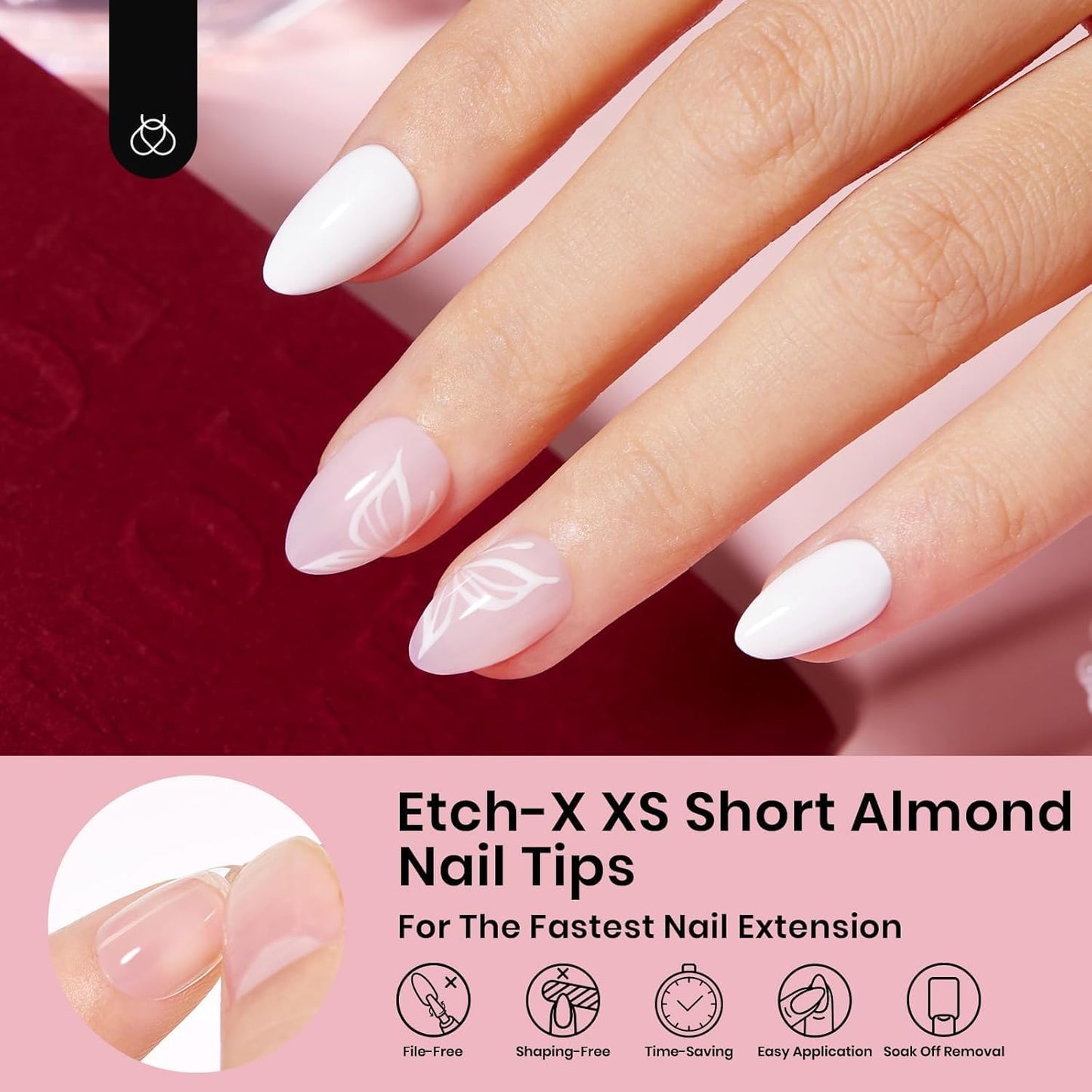 Beetles Extra Short Almond Nail Tips, 12 Sizes 288 PCS Pre-Shaped Clear Full Cover Etch Gel Nail Tips Clear Acrylic Nails Glue on Nails for Girls Women Nail Art Design,Nail Glue Needed