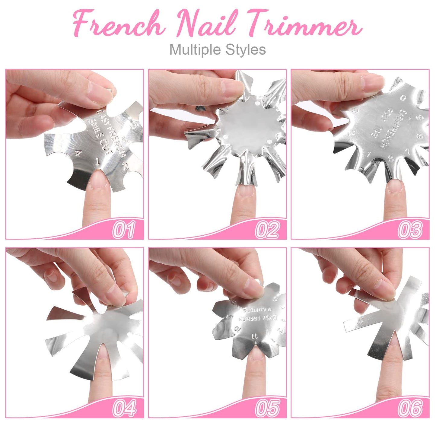 French Tip Cutter Jaywayne French Nail,3pcs Edge Trimmer Easy Smile Line Acrylic V Cut Nail with 2pcs Brush, 1pcs Cutting Knife, 5 Spare Blades 10 Piece Set , Nail salon home DIY tools