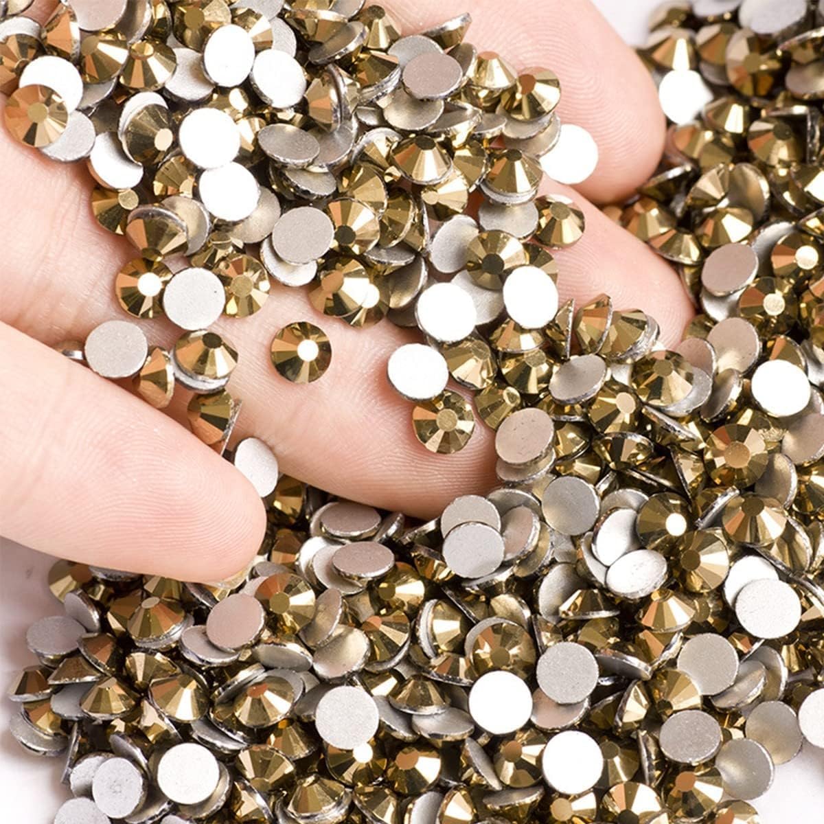 2550pcs Golden Nail Art Flatback Rhinestones for Face Makeup Metallic Golden Nail Gems Gemstones K9 Glass SS4~SS20 6 Sizes Mine Gold Diamonds Stones Crystals w Picking Pen for Nails DIY Crafts