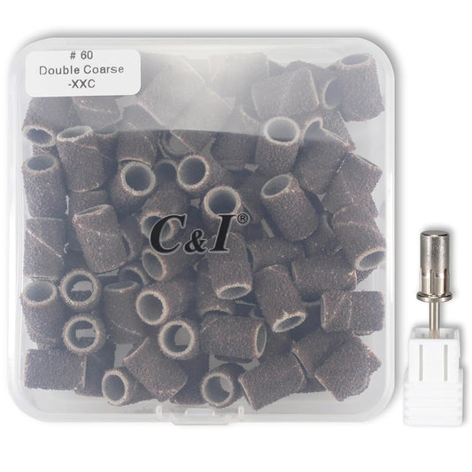 C & I Nail Sanding Bands 100 PCS Plus Upgrade Mandrel 1 PC, Nail Drill Bits for Acrylic Gel Nails Remove, Natural Nails Buffer for Nail Prep and Nail Shiner (Coffee, #60 Double Coarse)
