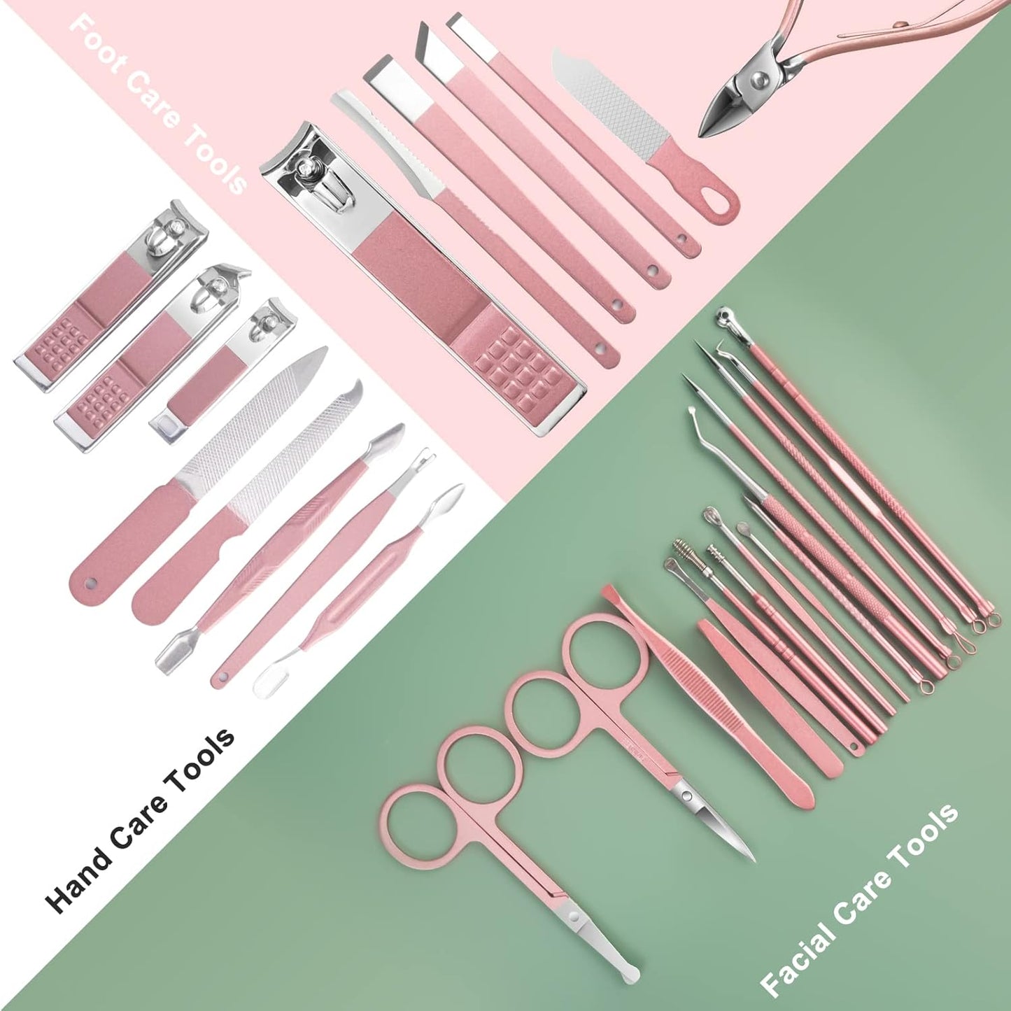 Women Manicure kit Professional sat Nail Set kit Pedicure Kit 30 in 1 Nail Clippers for Women Grooming Nail Care kit with Luxurious Travel Case Pink