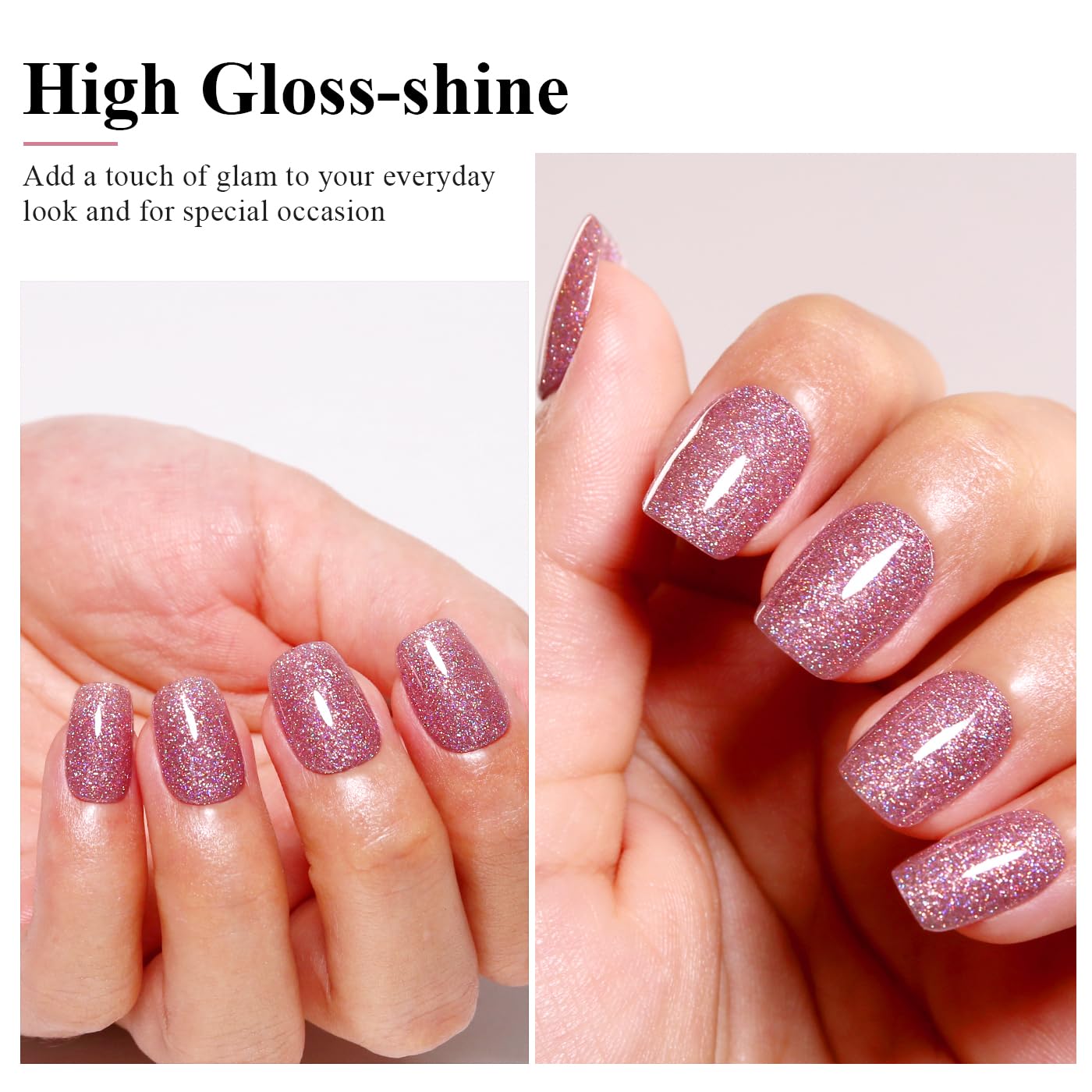 Imtiti Rose Gold Iridescent Glitter Gel Polish - Soak Off LED U V Shimmer Sparkle Nail Gel Polish DIY Nail Art Starter Kit for Women Girls 10ML