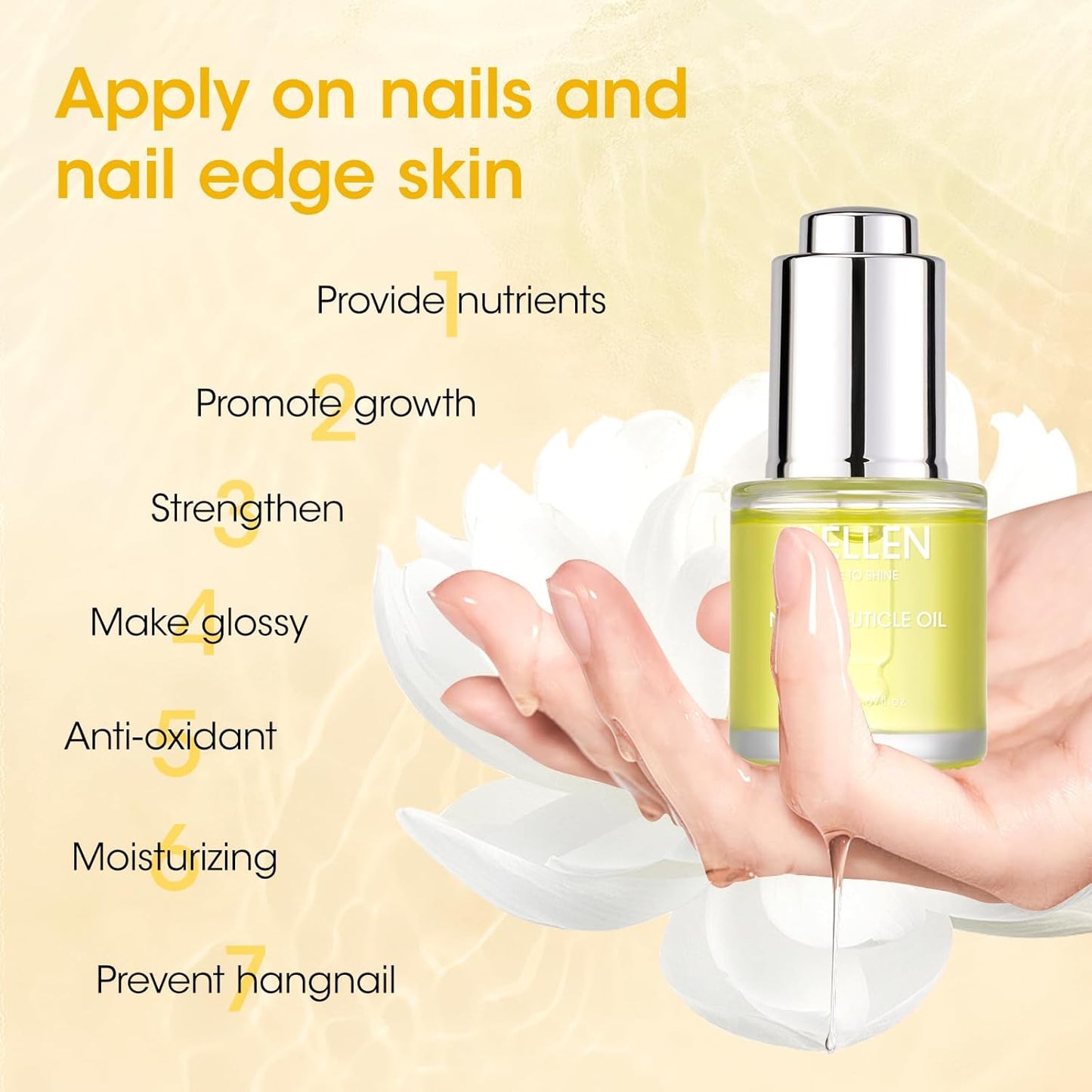 GELLEN Nail Growth Oil, Nail and Cuticle Oil for Growth and Strength, Vitamin E Natural Keratin Cuticle Nails Serum for Hydrating, Nourishing, Strengthening, Repairing, 0.68 Oz
