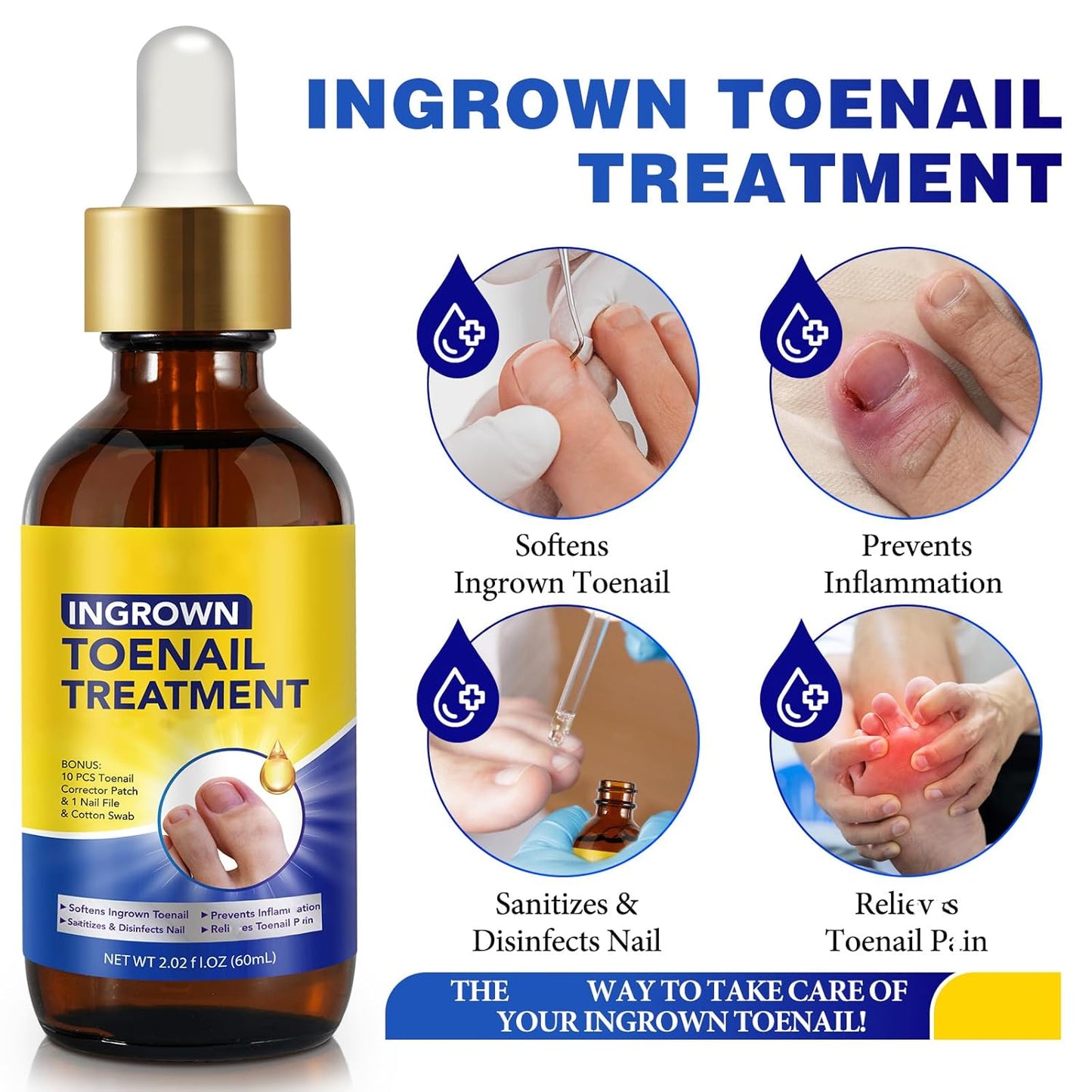 Nail Removal Kit,Toenail Drops,Softens Nails,Nail Care Tool Set,Ingrown Toenail Corrector,Corrector Patch,Nail File,60ml