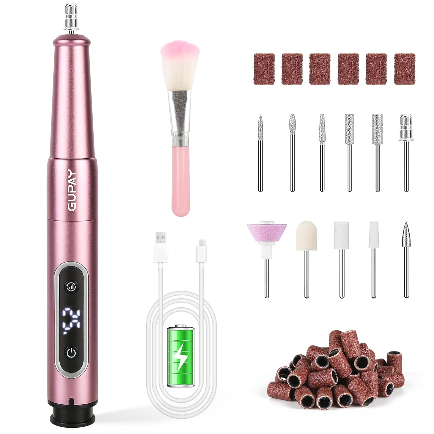 Electric Nail Files Cordless Professional Nail Drill Machine for Acrylic Nails Gel with 5 Speeds Portable Rechargeable File Manicure Pedicure Kit Gifts for Girl Women Beginners