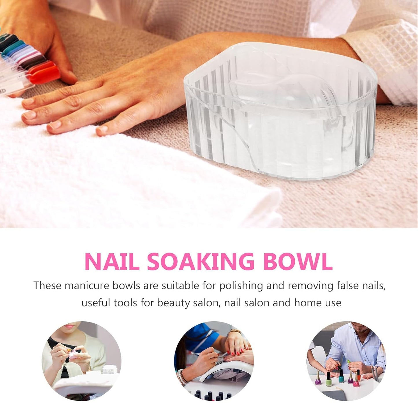 2pcs Transparent Nail Soaking Bowls, Acrylic Gel Polish Remover Bowls, Manicure Hand Soak for Home Nail Care, Ergonomic Design for Gel off and Hand Washing