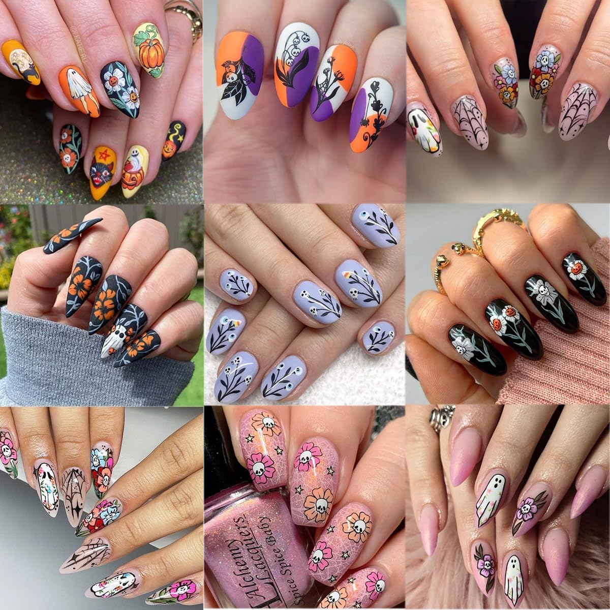 4 Sheets Halloween Nail Art Stickers 3D Self-Adhesive Goth Nail Stickers Flower Skull Ghost Designs Skeleton Nail Decals Nail Art Supplies for Women Acrylic DIY Halloween Holiday Nail Decoration DIY