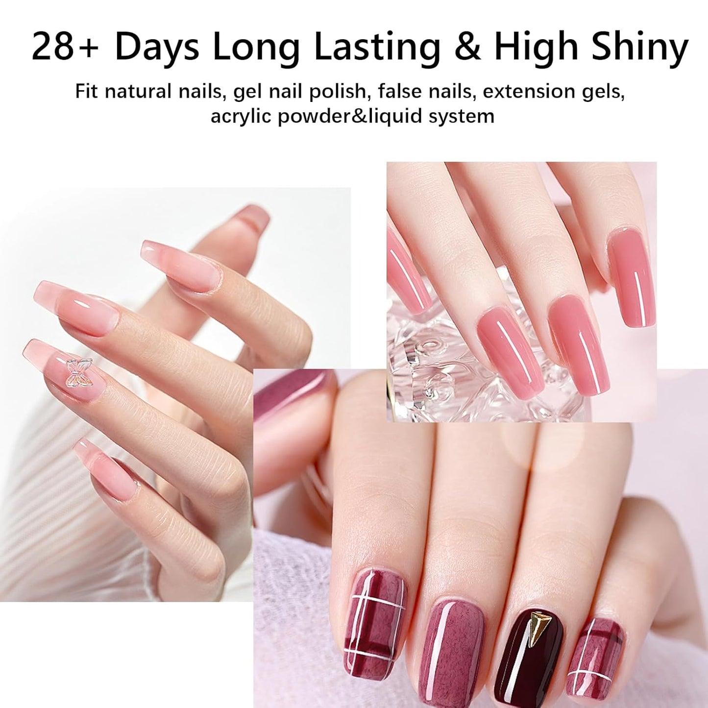 15ML Top Coat & Base Coat Set with Nail Primer and Nail Prep Dehydrator, Acid-Free Hema-free Dehydrate & Primer Set Shiny Top Coat for Acrylic Gel Nail Gel Polish Manicure Christmas Gift