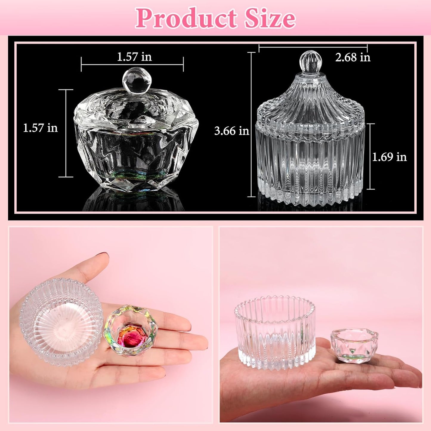 Acrylic Nail Brush Dappen Dish Set, 6PCS Nail Art Pen and 2PCS Crystal Dappen Dish, Manicure Bowl Cup Glass Container for Acrylic Liquid Nail Tool Kit