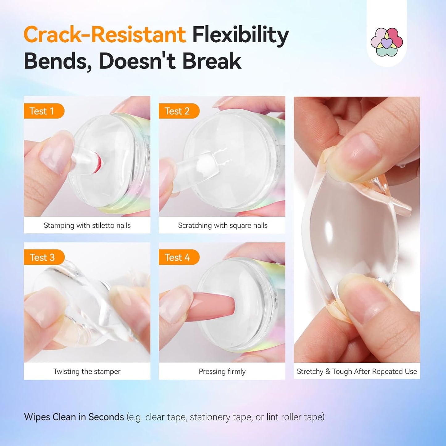 SAVILAND Essentials Nail Stamp Heads: 6 PCS Clear Nail Stamper Head Long & Short Jelly Silicone Nails Art Stamp Crack-Resistant French Tip Stamp Replacement Heads Nail Tech French Manicure Tools