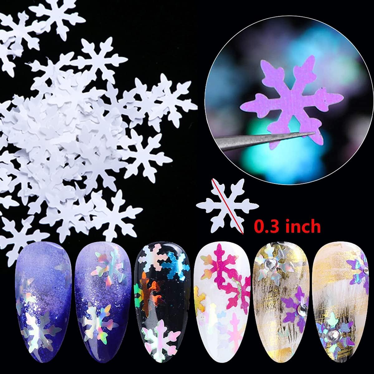 12 Colors Christmas Nail Art Glitters Snowflakes Nail Sequins 3D Nail Art Decals Holographic Laser Nail Flakes Stickers Acrylic Nails Design Glitter Xmas Nail Art Supplies Decorations