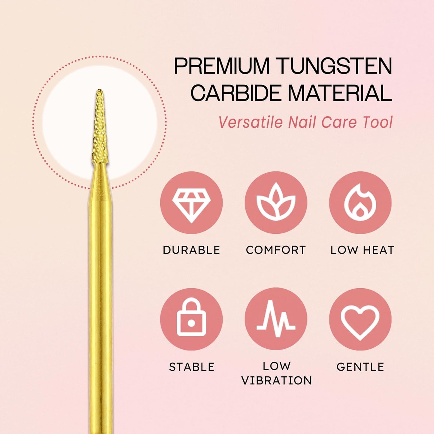 PANA 3/32" Carbide Cuticle Nail Drill Bit for Cuticle Cleaning, Dead Skin Removal, Gel Polish & Acrylic Removal, Under Nail Cleaner, Nail Salon, Manicure Tools (Sharp Point - Gold, Medium)