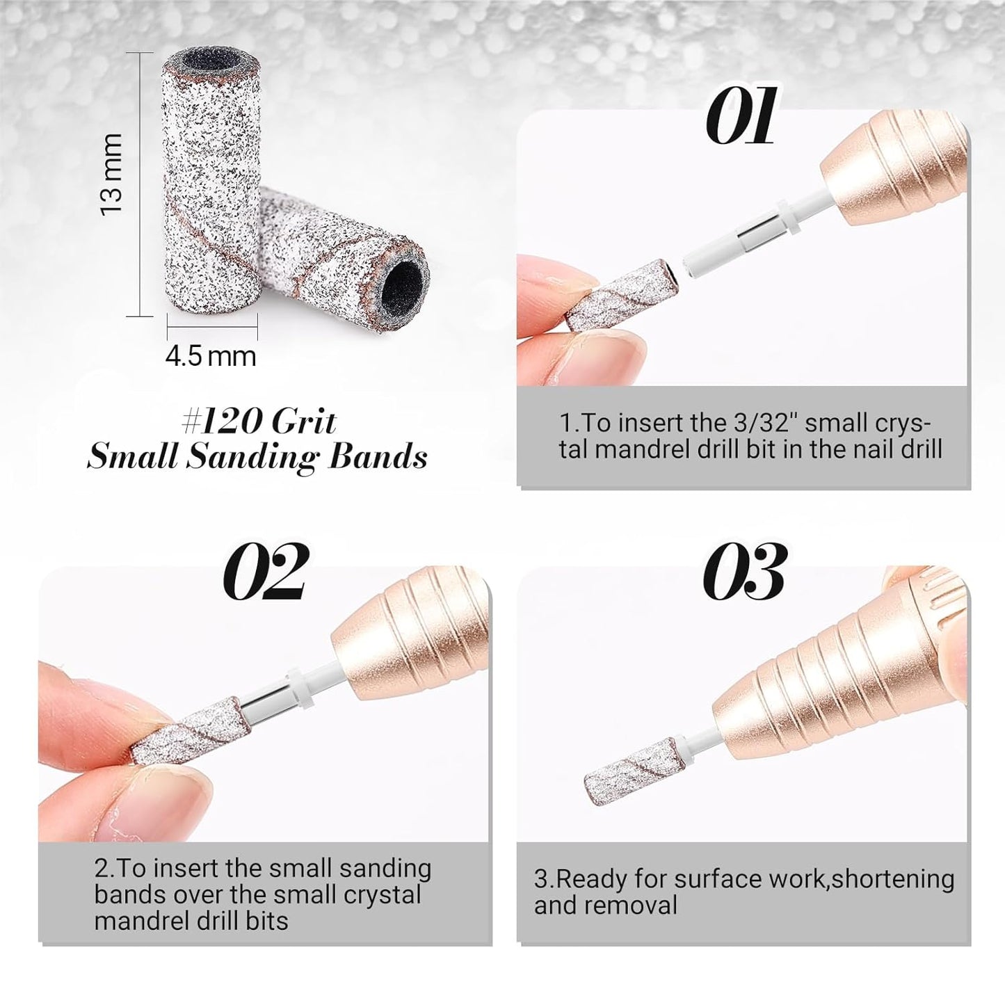 MelodySusie 50 Pcs Nail Drill Bits Small Sanding Bands with 3.1mm Mandrel Bit, 120 Medium Grit Nail File for Acrylic Nails Gel Manicures and Pedicure, Zebra