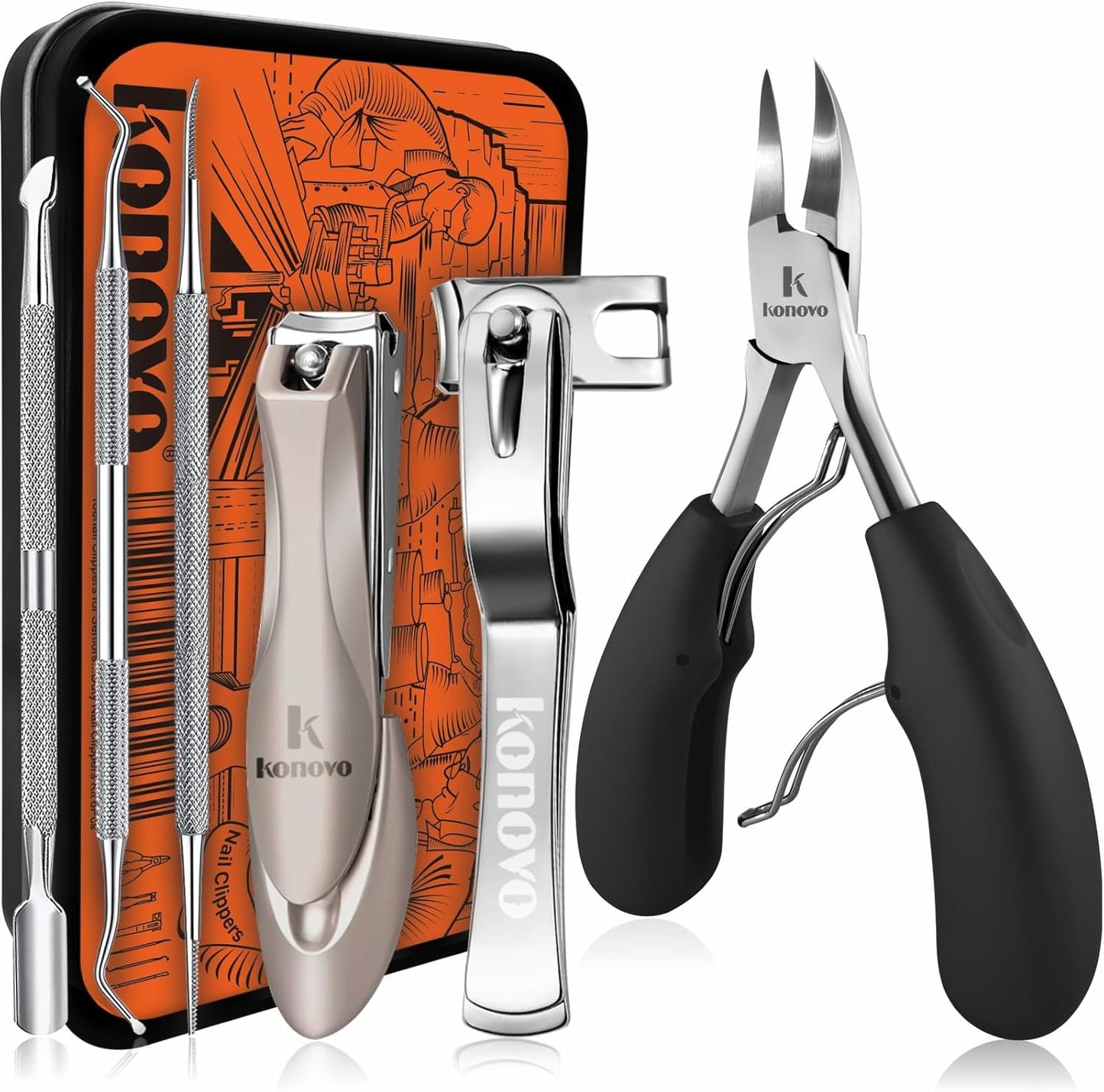 Toenail Clippers for Seniors Thick Toenails, Toe Nail Clippers Adult Thick Nails Long Handle, Professional Heavy Duty Nail Clippers 6Pcs Black