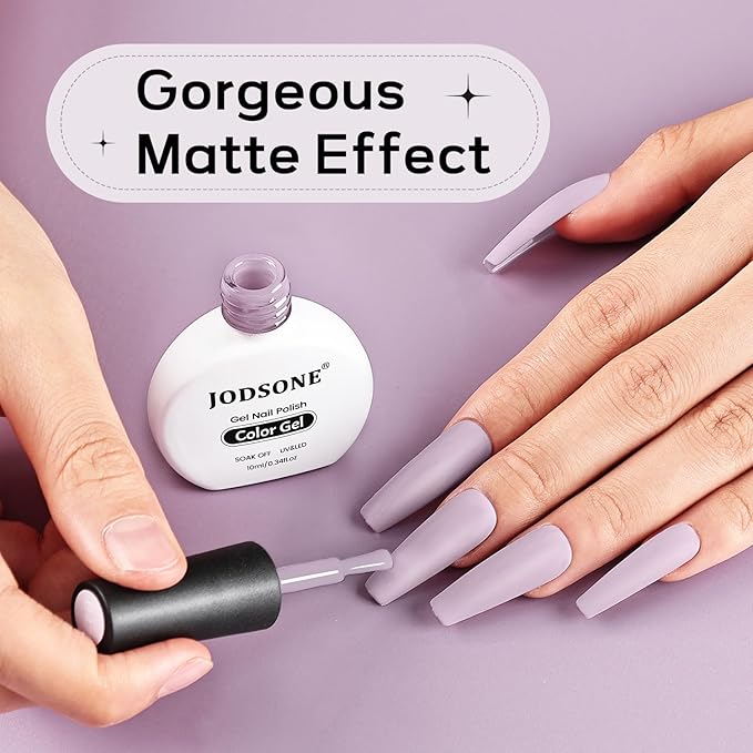 JODSONE Gel Nail Polish 10ml Lavender Purple Soak Off LED Gel Polish Lilac Purple Nail Color Salon Quality Low Odor Need U V Lamp Curing