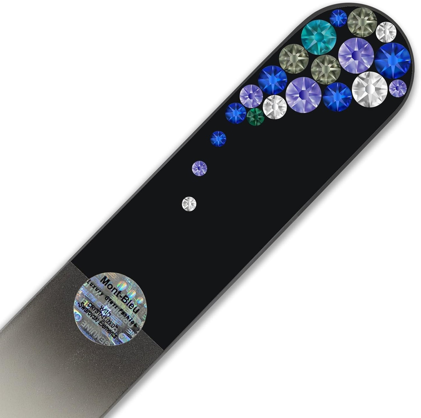 Large Size Glass Nail File Hand Decorated with Swarovski Elements, in Black Velvet Sleeve, Genuine Czech Tempered Glass, Lifetime Guarantee, Hand-Made Crystal Nail File