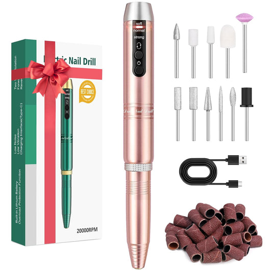 20000RPM Electric Nail Drill Rechargeable Compact Portable Efile Professional Manicure Cordless Pedicure Nail File Drill Kit for Acrylic Gel Nails and Home Salon Use
