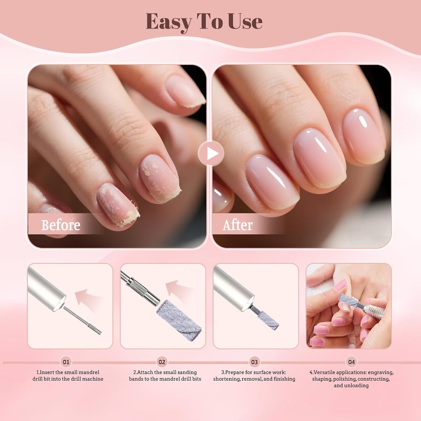 100 Pcs Nail Drill Bits Sanding Bands for Nail Drill, Nail Tips for Drill Bits Nail Tech,240 Fine Grit Nail File Sanding Bands for Acrylic Nails Gel Manicures and Pedicure, Zebra