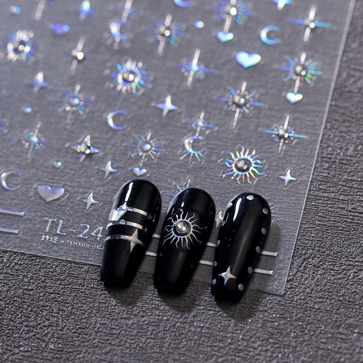 5D Embossed Star Moon Nail Art Stickers Decals Self Adhesive Nail Decals Aurora Star Moon Nail Stickers with Rhinestone Designs Manicure Sliders for Women DIY Nail Art Decorations