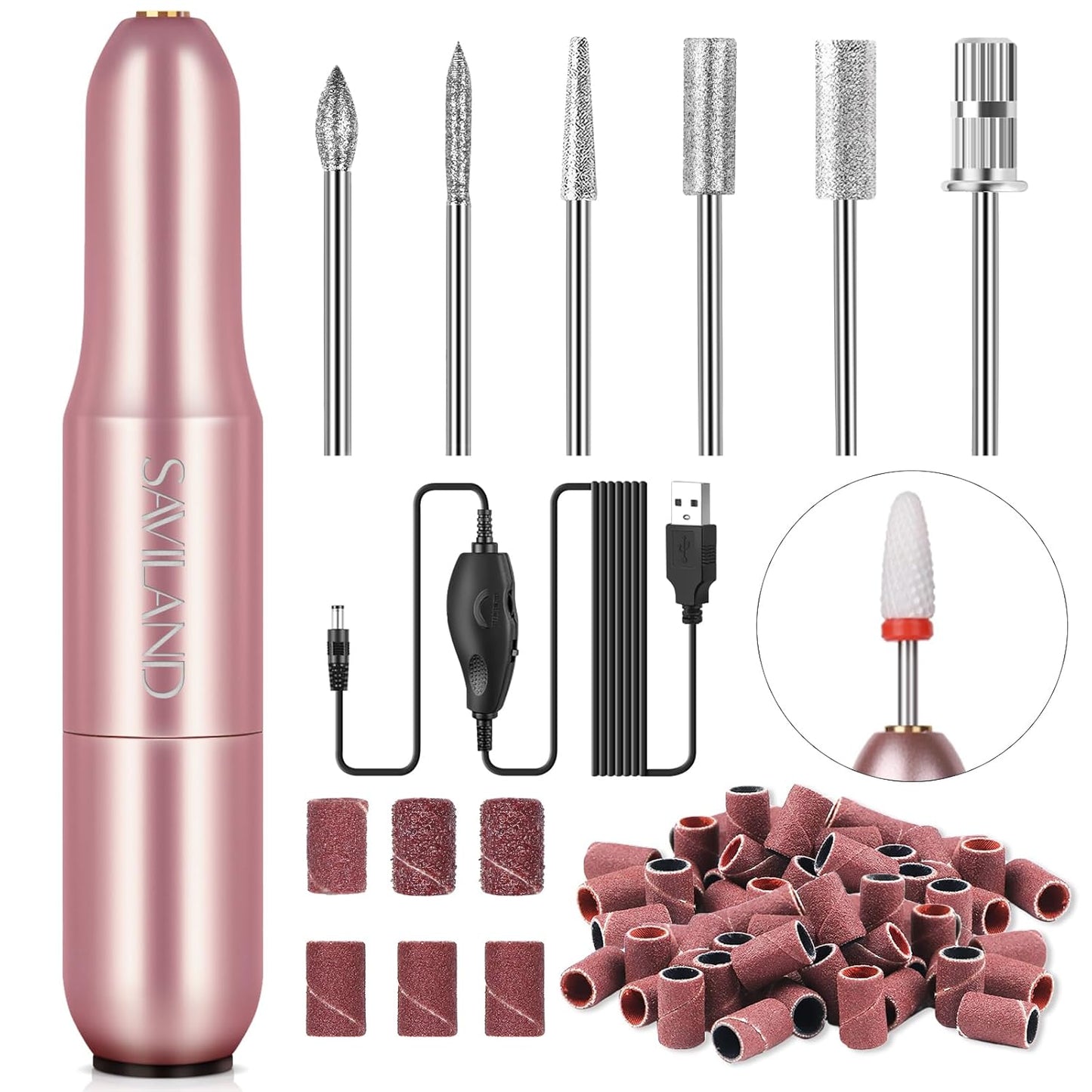 SAVILAND Acrylic Electric Nail Drill : Exclusive Love Series Portable Efile Nail Drill Machine Professional Complete Drill Bits for Remove Acrylic Nails Manicure & Toenails Nail Care Home Salon DIY