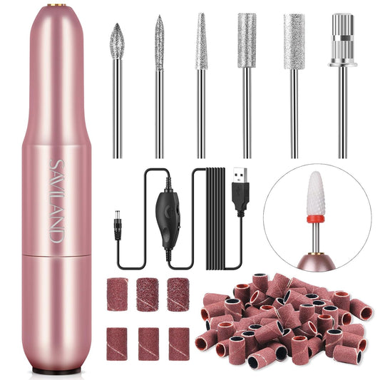 SAVILAND Acrylic Electric Nail Drill : Exclusive Love Series Portable Efile Nail Drill Machine Professional Complete Drill Bits for Remove Acrylic Nails Manicure & Toenails Nail Care Home Salon DIY