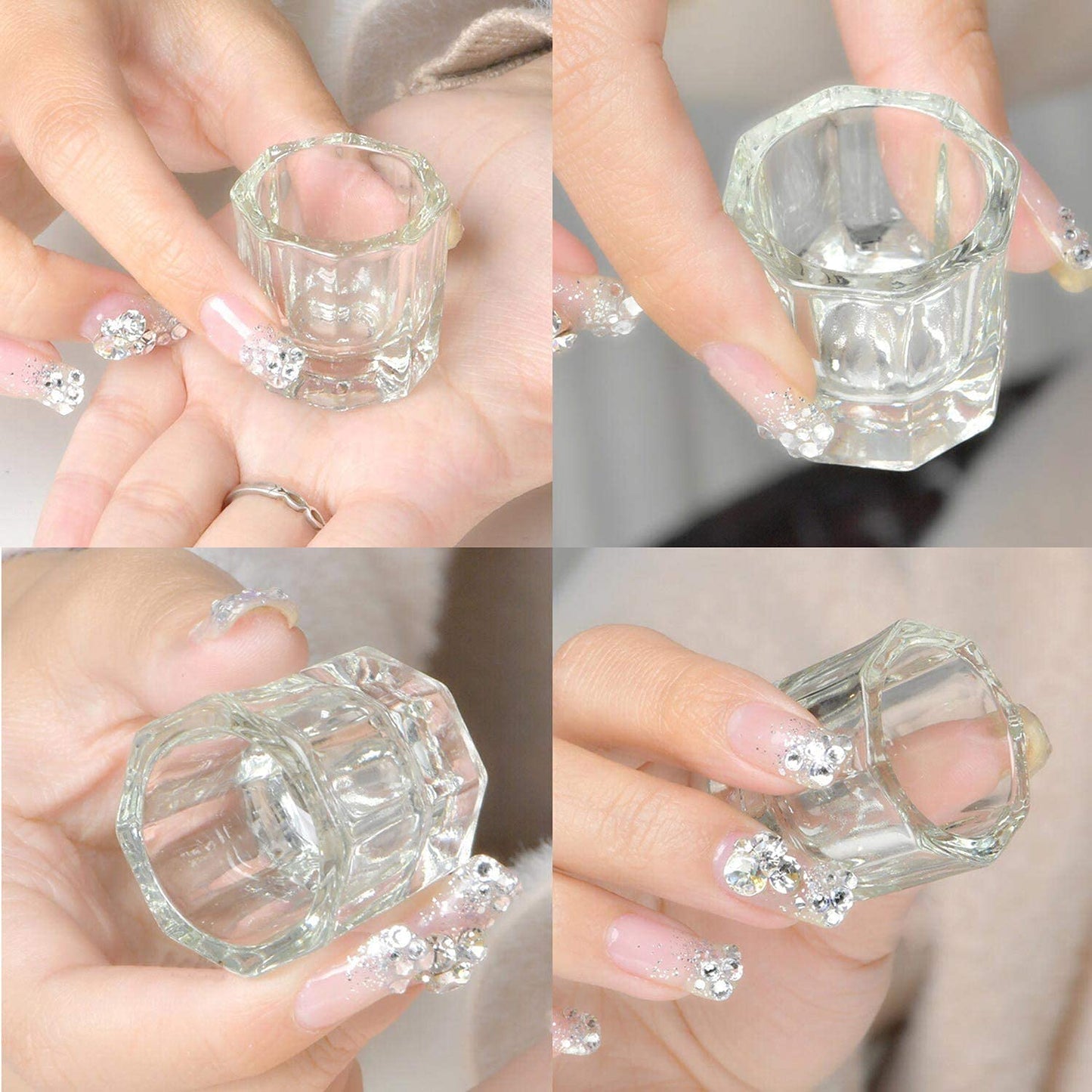 4 Pieces Acrylic Dappen Dish Nail Dapping Dish Nail Powder and Liquid Holder Glass Bowl Crystal Cup Nail Supplies