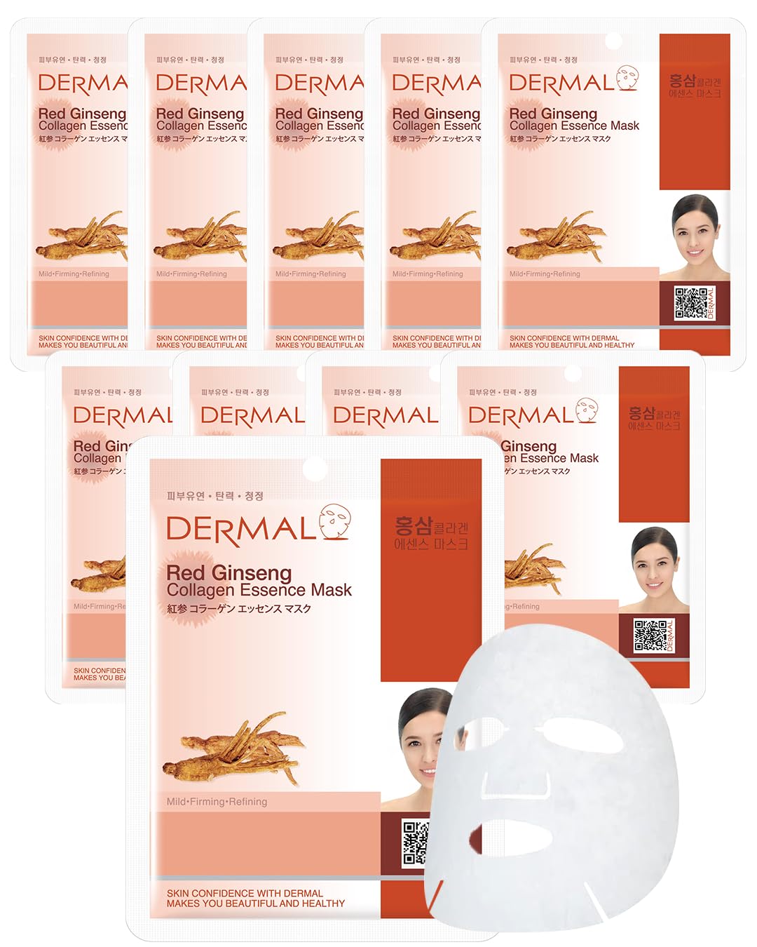 DERMAL Red Ginseng Collagen Essence Mask - Reduces Wrinkles, Radiant Skin, Rejuvenating Skin - Hypoallergenic Skin Friendly Sheet