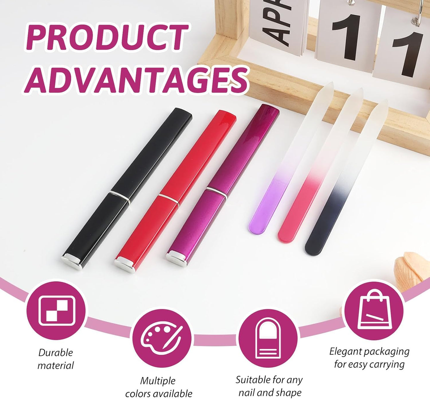 3 Pack Glass Nail File, Crystal Double-Sided Mixed Color Fingernail Files for Natural Nails, Professional Reusable Czech Glass File for Women Girls Manicure Care Christmas Gifts Stocking Stuffers