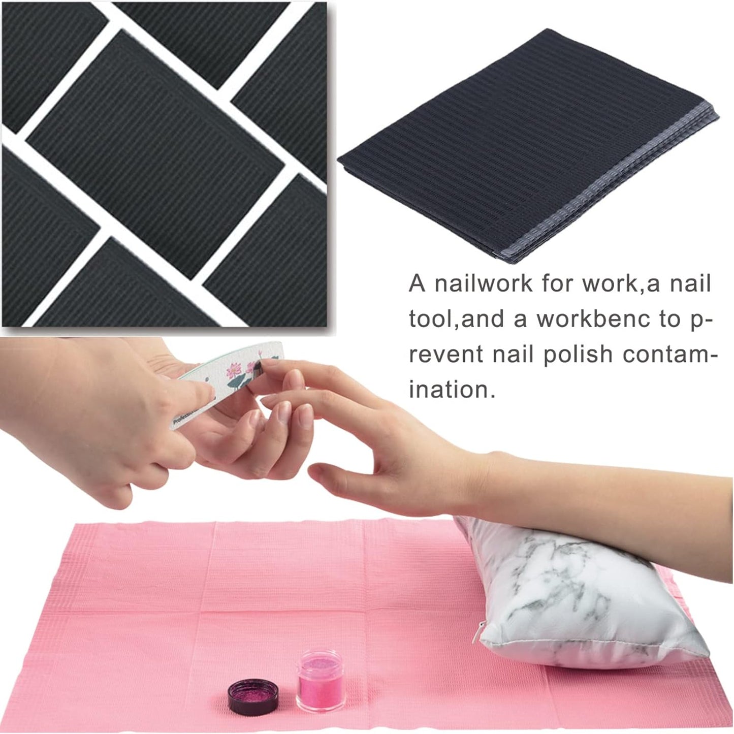 125PCS Disposable Nail Art Table Towels Mat 13" X 17" Waterproof 3 Ply Nail Art Mat Paper Sheet Clean Pads Tattooing Table Mat Nail Table Cover Tattoo Supplies (Black)