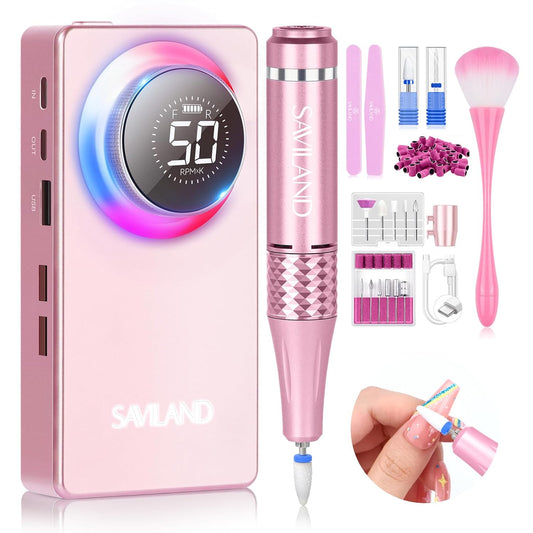 SAVILAND 50000RPM Professional Electric Nail Drill: Portable Nail Buffer Nail Drill Kit for Nail Tech Arylic Nail Tools Electric Nail File Manicure Kit for Women Acrylic Nail Salon