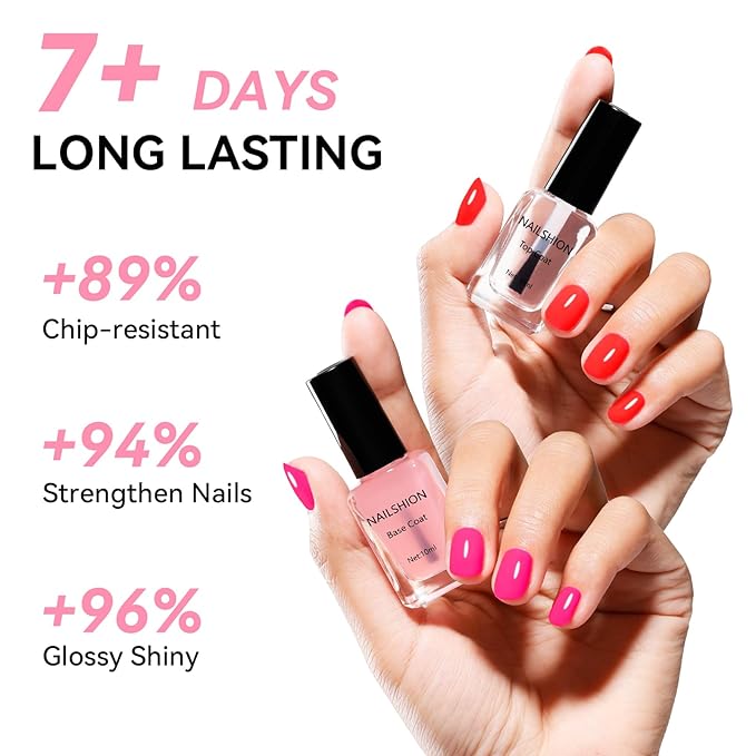 Clear Pink Base Top Coat Clear Nail Polish, Sheer Pink Base Ridge Filler Strengthening Anti Chip Nail Concealer, Non Gel, Salon Quality, Quick Dry Home DIY Nail Art Gift Set