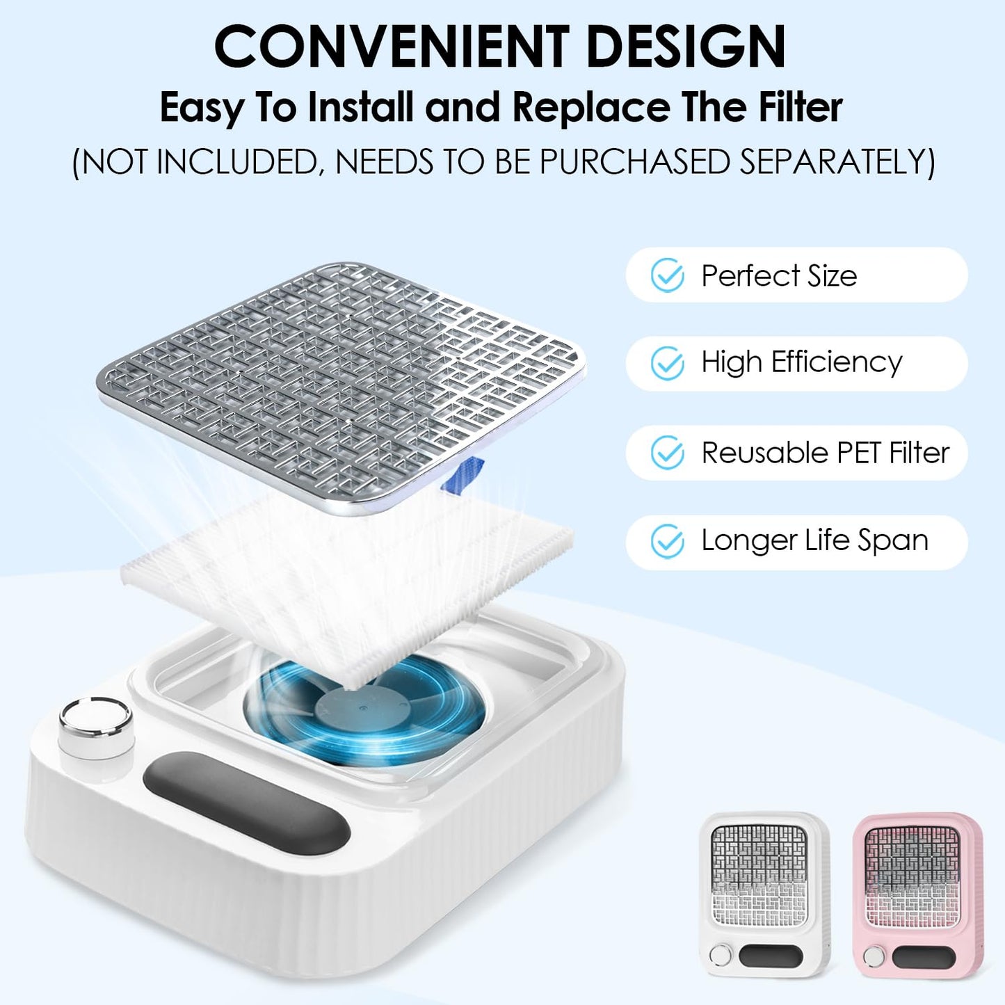 2PACK Reusable Nail Dust Collector Filter, Replacement Filters Compatible with Nail Duster Collector, Powerful Nail Vacuum Nail Filters, Nail Dust Extractor Replacement, Easy to Clean 5.51x5.31inch