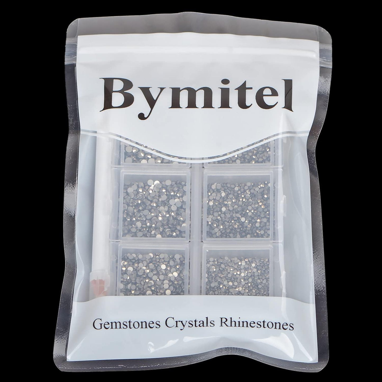 Bymitel 7200 Pieces 6 Mixed Sizes Glue Fix on Glass Rhinestones Round Crystal Gems Flatback for DIY Jewelry Making with one Picking Pen(6-Sizes 7200PCS, Jet Hematite)