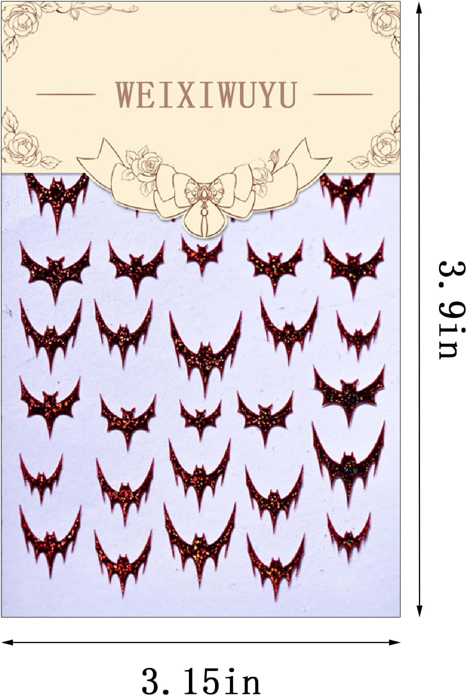 Halloween Nail Art Stickers 3D Self-Adhesive Red Glitter Bat Nail Stickers with Glitter Bloody Bats Nail Decals Horror Design Sticker for Women Manicure Decoration Cardboard Set 1 Sheets