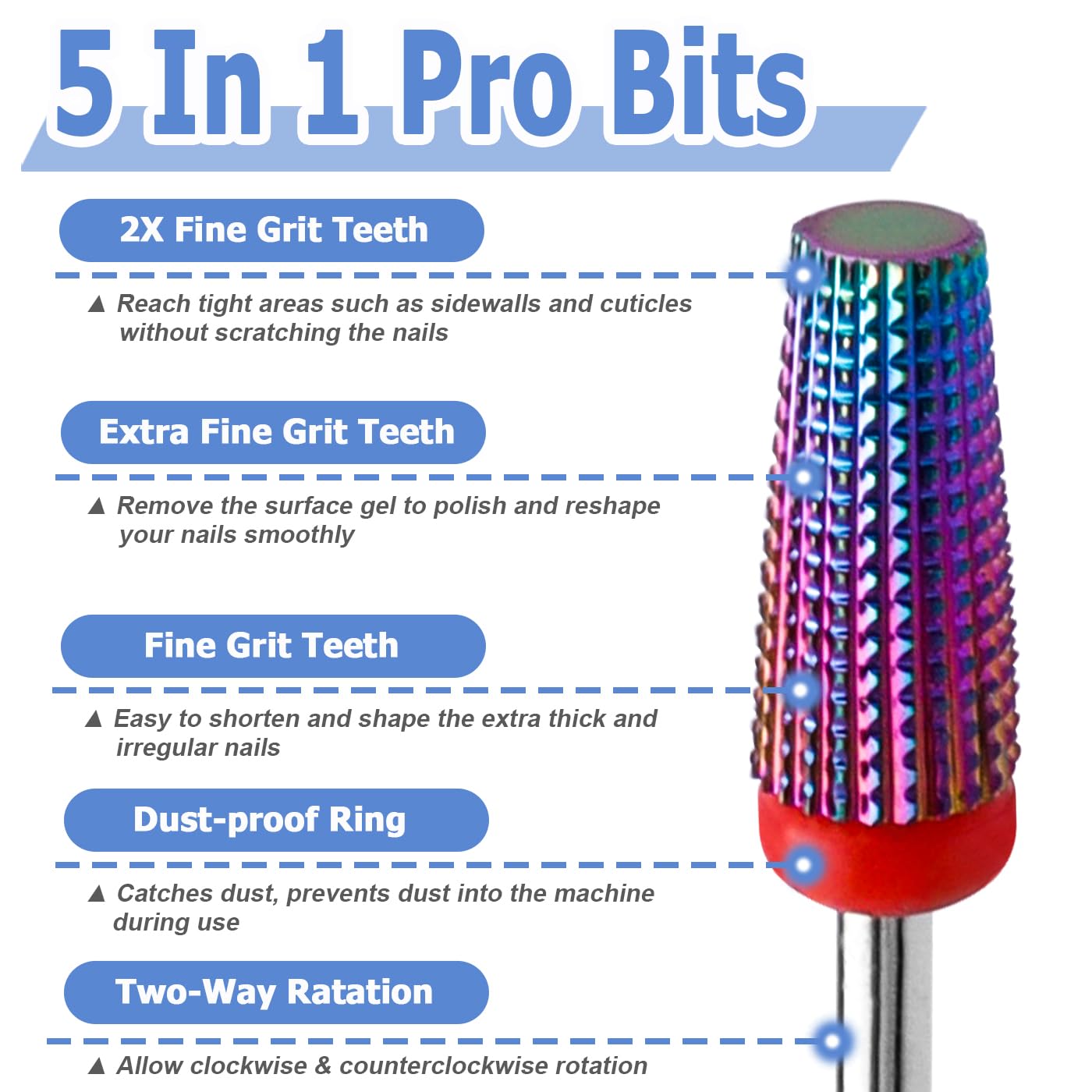 Mesee 2 Pieces Tapered Nail Drill Bit Set, 3/32 Inch Shank Tungsten Steel Tapered Shape Nail Drill Bits Burrs Nails File Manicure Pedicure Tool Accessory for Gel Nail Cuticle Dead Skin Remover