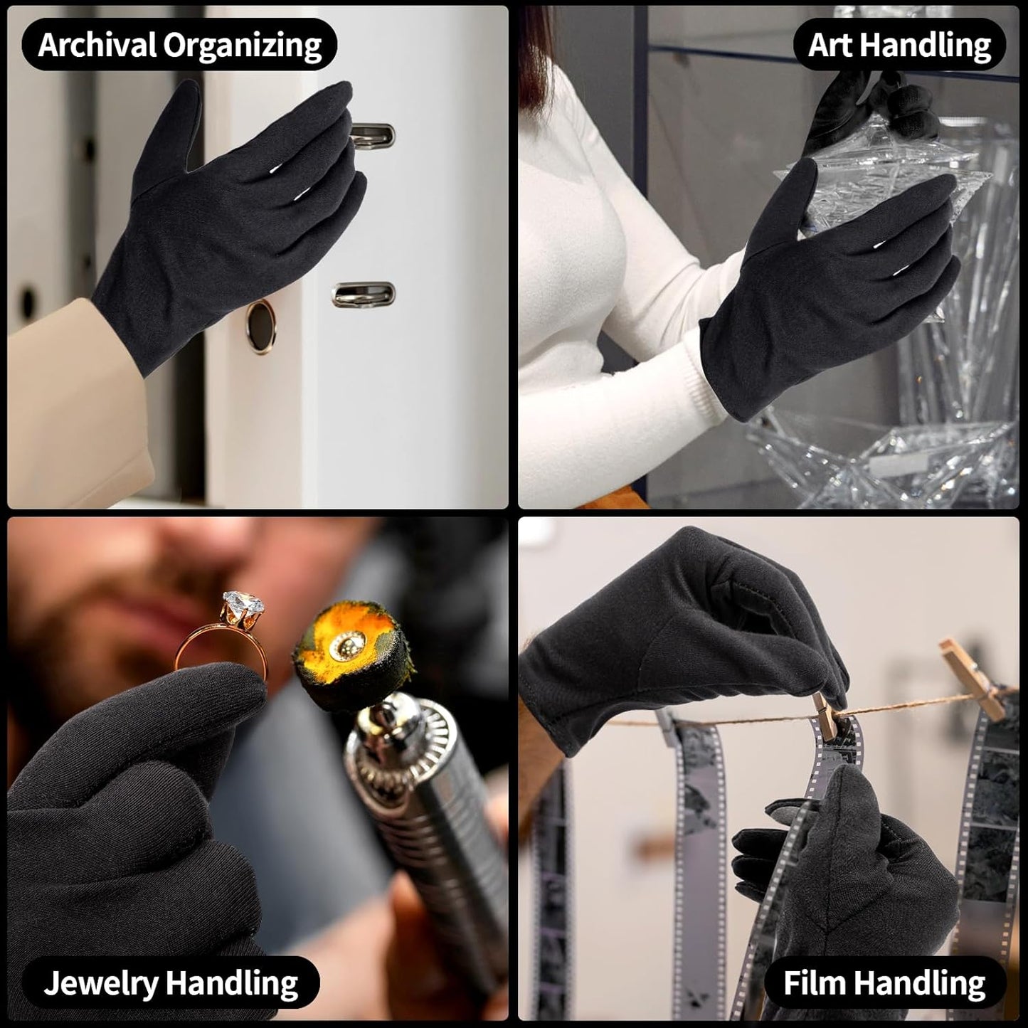 Touch Screen Gloves, Black Cotton Gloves for Dry Hands Sleeping, Moisturizing Gloves Black Gloves Men and Women, 10 Pairs Black Work Gloves for Photography, Coin Handling, Jewelry, Large