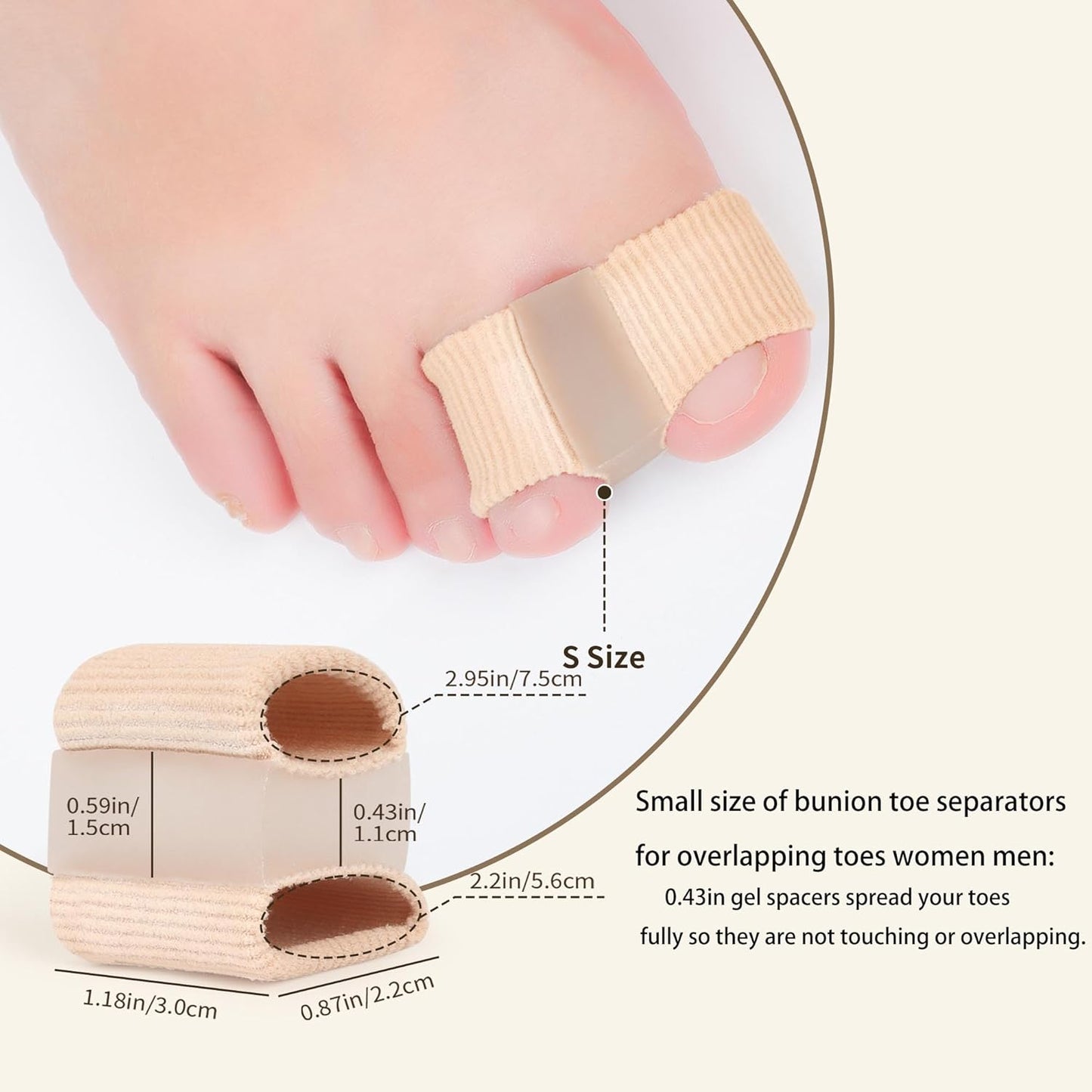 FOYOLO 2PCS Gel Toe Separators Bunion Corrector with 2 Loops be Made of Elastic Fabric Material Toe Corrector for Big Toe,Toe Spacers Suitable for Hallux valgus,Foot Pain,Corns (S)