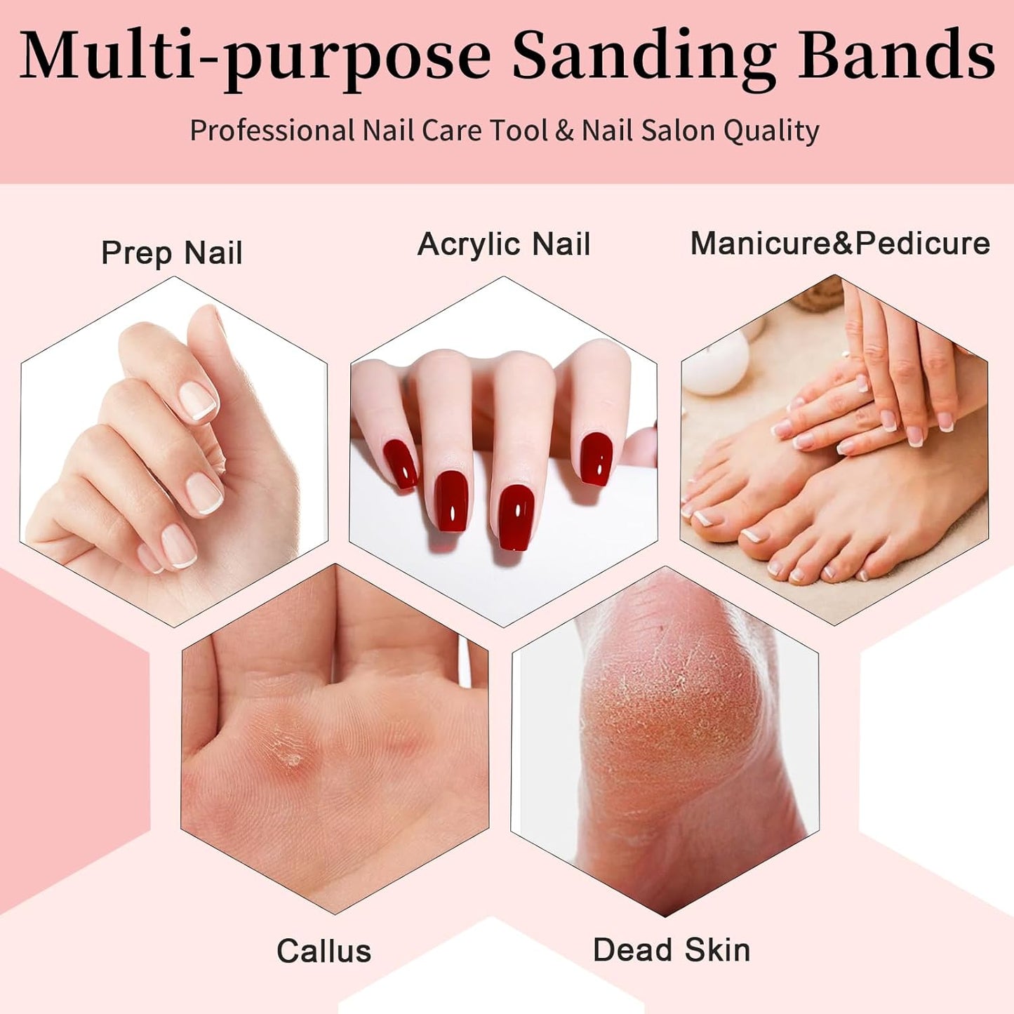 BLESWIN 200pcs #180#240 Grit Small Sanding Bands for Nail Drill with 2pcs 3/32’’ Upgrade Mandrels Bits, Mini Sanding Bands for Nail Drill for Manicure Nail Salon and Nail Enthusiasts Use – Pink