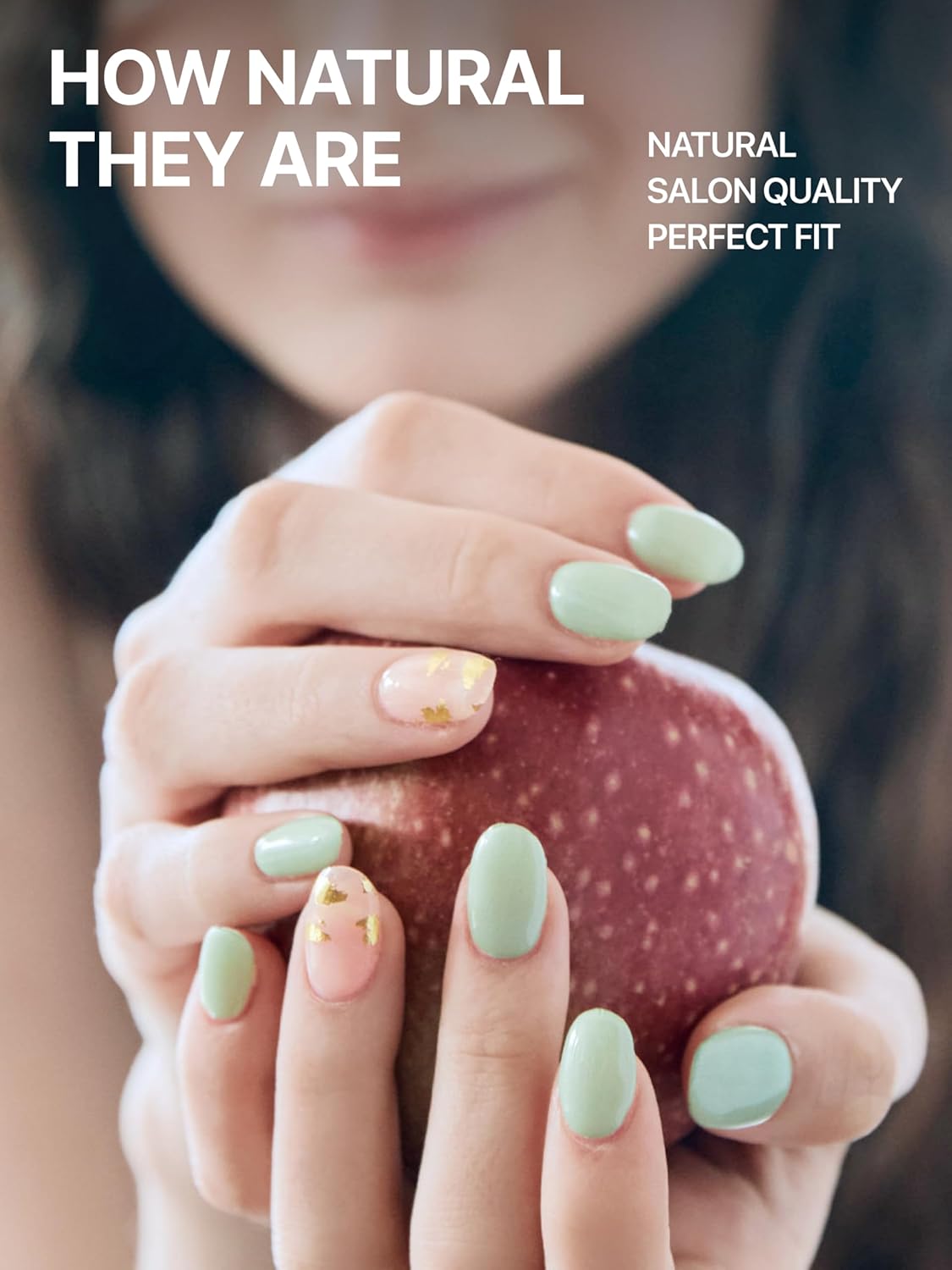 UUUUUU Semi Cured Gel Nail Strips | Salon-Quality | UV Free Gel Nail Wraps for Women | Easy Peel&Stick | Long-Lasting up to 14 Days | 28 Strips Set+File & Wipes | Gift-Ready (Green Gold Latte)