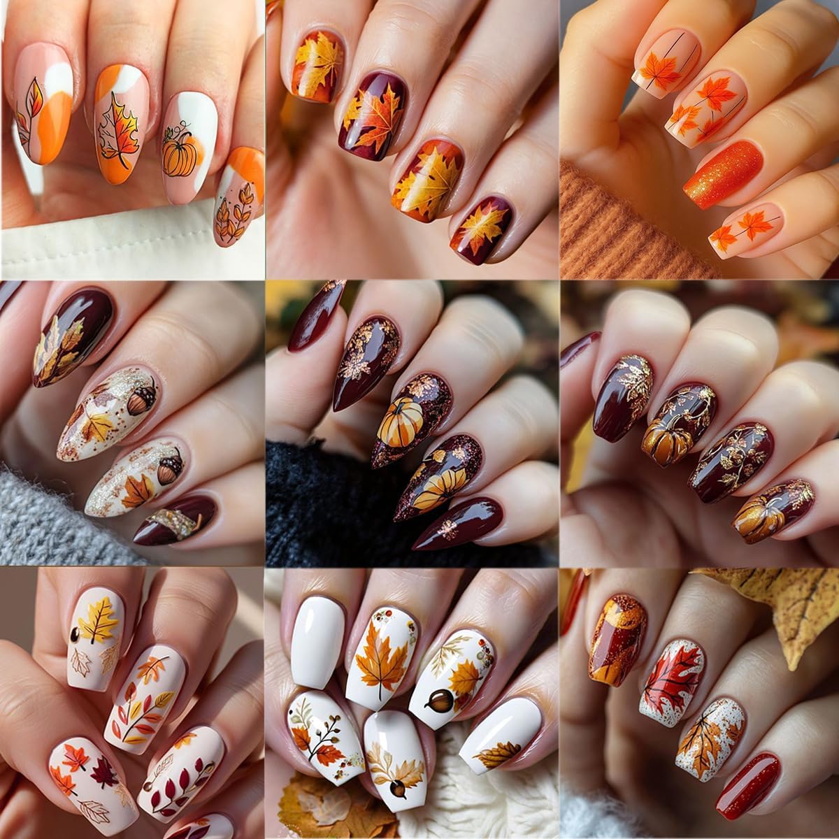 8 Sheets Fall Nail Stickers 3D Self-Adhesive Maple Leaf Nail Art Stickers for Nail Art Pumpkins Leaf Nail Design Autumn Nail Decals Thanksgiving Nail Art Supplies for Women Acrylic Nails Decoration
