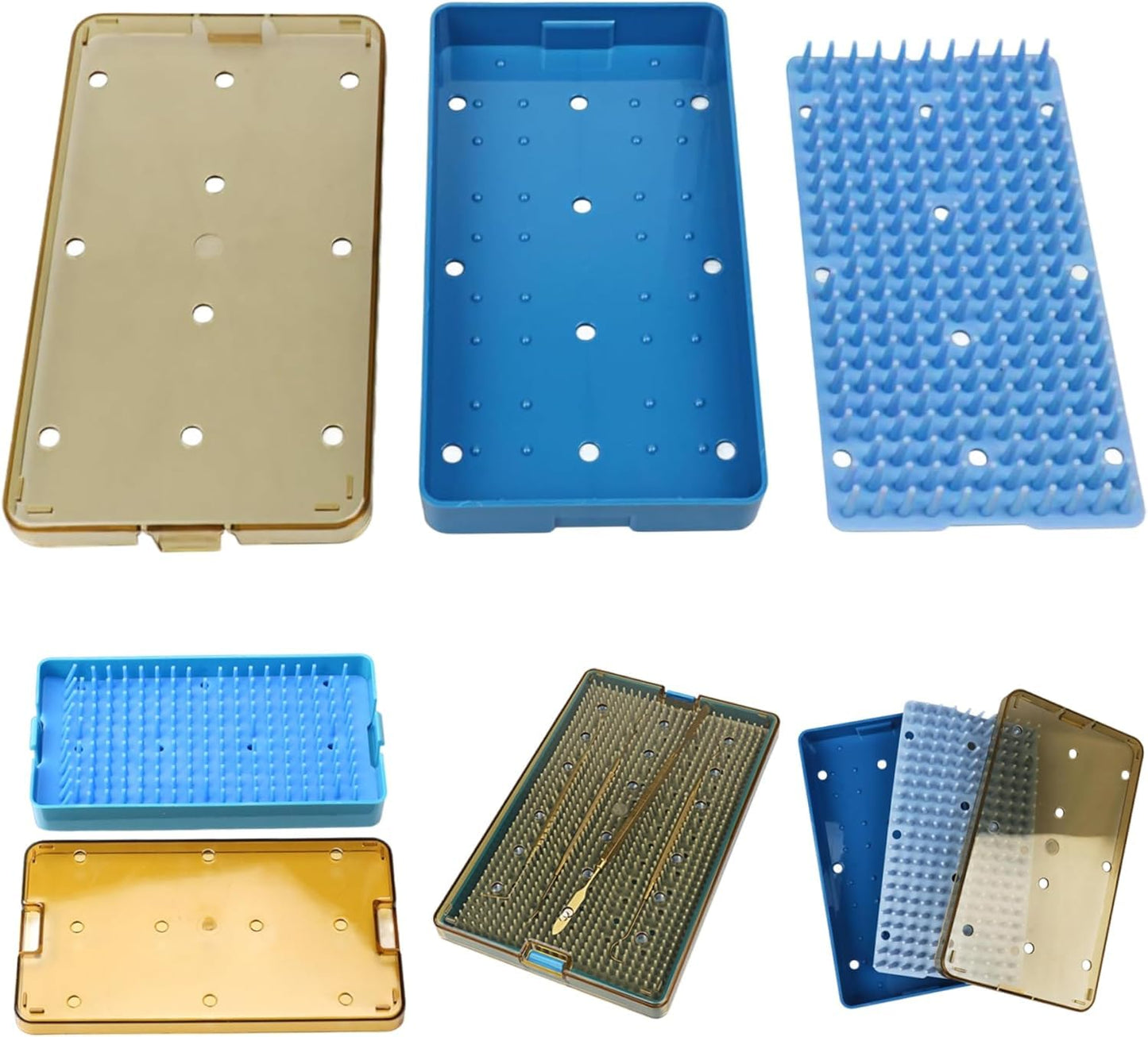 Dental Plastic Sterilization Tray Box Instrument Autoclavebale Detachable Stand Box Holder with Silicone Mat (Small)